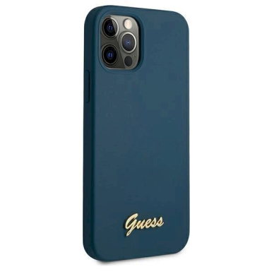 Originalus dėklas Guess GUHCP12LLSLMGBL iPhone 12 Pro Max 6.7  Mėlynas/Mėlynas hardcase Metal Logo Script 3