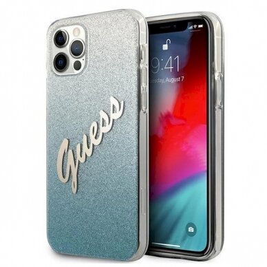 Originalus dėklas Guess GUHCP12LPCUGLSBL iPhone 12 Pro Max 6.7  Mėlynas/Mėlynas hardcase Glitter Gradient Script