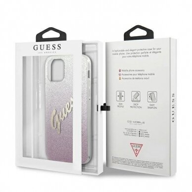 Originalus dėklas Guess GUHCP12LPCUGLSPI iPhone 12 Pro Max 6.7  rožinis/rožinis hardcase Glitter Gradient Script 7