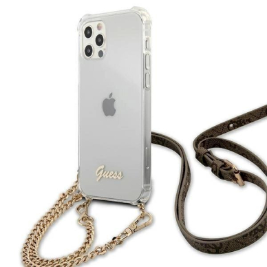 Originalus dėklas Guess GUHCP12MKC4GSGO iPhone 12/12 Pro 6.1  Permatomas hard case 4G Gold Chain 1