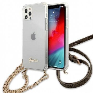 Originalus dėklas Guess GUHCP12MKC4GSGO iPhone 12/12 Pro 6.1  Permatomas hard case 4G Gold Chain