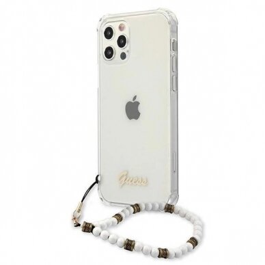 Originalus dėklas Guess GUHCP12MKPSWH iPhone 12/12 Pro 6.1  Permatomas Hardcase Baltas Pearl 1