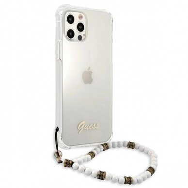 Originalus dėklas Guess GUHCP12MKPSWH iPhone 12/12 Pro 6.1  Permatomas Hardcase Baltas Pearl 3