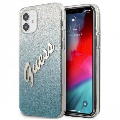 Originalus dėklas Guess GUHCP12SPCUGLSBL iPhone 12 mini 5.4  Mėlynas/Mėlynas Glitter Gradient Script