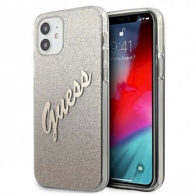 Originalus dėklas Guess GUHCP12SPCUGLSGO iPhone 12 mini 5.4  gold/gold hardcase Glitter Gradient Script