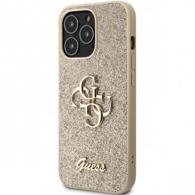 Originalus dėklas Guess GUHCP13LHG4SGD case skirta iPhone 13 Pro / 13 - gold Glitter Script Big 4G 1