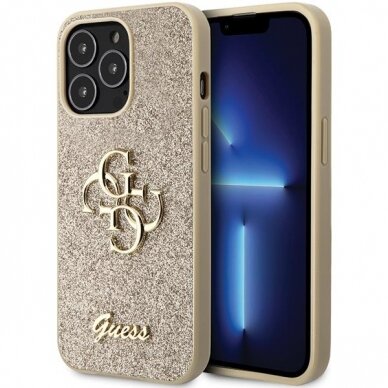 Originalus dėklas Guess GUHCP13LHG4SGD case skirta iPhone 13 Pro / 13 - gold Glitter Script Big 4G