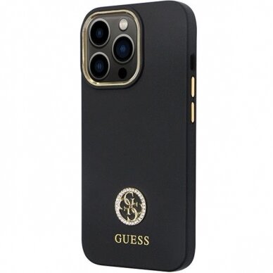 Originalus dėklas Guess GUHCP13LM4DGPK case skirta iPhone 13 Pro / 13 - Juodas Silicone Logo Strass 4G 1