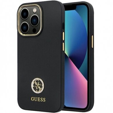 Originalus dėklas Guess GUHCP13LM4DGPK case skirta iPhone 13 Pro / 13 - Juodas Silicone Logo Strass 4G