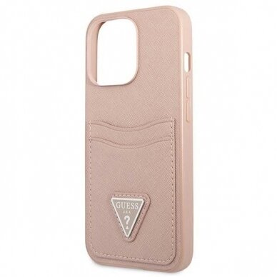 Originalus dėklas Guess GUHCP13LPSATPP iPhone 13 Pro / 13 6.1 rožinis / rožinis hardcase SaffianoTriangle Logo Cardslot 5