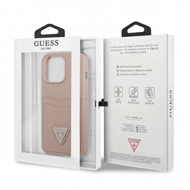 Originalus dėklas Guess GUHCP13LPSATPP iPhone 13 Pro / 13 6.1 rožinis / rožinis hardcase SaffianoTriangle Logo Cardslot 7