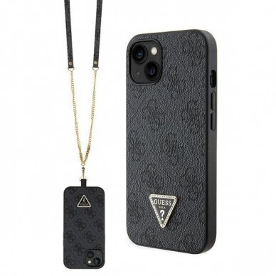 Originalus dėklas Guess GUHCP13MP4TDSCPK case skirta iPhone 13 - Juodas Crossbody 4G Metal Logo