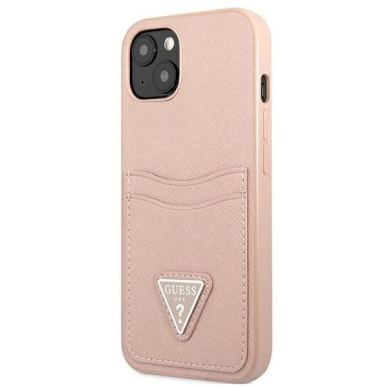 Originalus dėklas Guess GUHCP13MPSATPP iPhone 13 6.1 rožinis / rožinis hardcase SaffianoTriangle Logo Cardslot 1