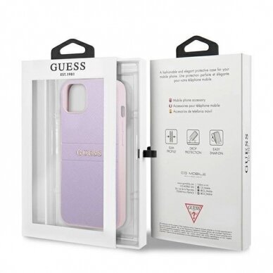 Originalus dėklas Guess GUHCP13SPSASBPU iPhone 13 mini 5,4 Violetinis Saffiano Hot Stamp &amp  Metal Logo 7