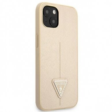 Originalus dėklas Guess GUHCP13SPSATLE iPhone 13 mini 5,4 Kreminis hardcase SaffianoTriangle Logo 3