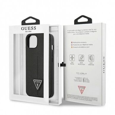 Originalus dėklas Guess GUHCP13SPSATLK iPhone 13 mini 5,4 Juodas hardcase SaffianoTriangle Logo 7