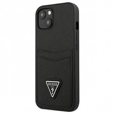 Originalus dėklas Guess GUHCP13SPSATPK iPhone 13 mini 5,4 Juodas hardcase SaffianoTriangle Logo Cardslot 1