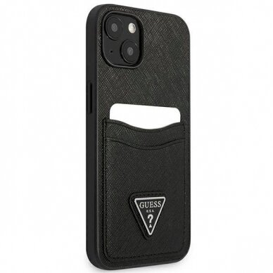 Originalus dėklas Guess GUHCP13SPSATPK iPhone 13 mini 5,4 Juodas hardcase SaffianoTriangle Logo Cardslot 3