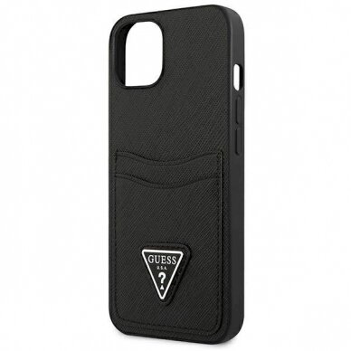 Originalus dėklas Guess GUHCP13SPSATPK iPhone 13 mini 5,4 Juodas hardcase SaffianoTriangle Logo Cardslot 5