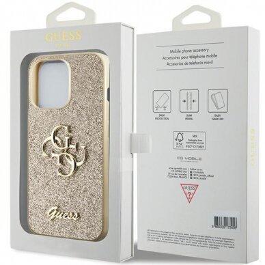 Originalus dėklas Guess GUHCP13XHG4SGD case skirta iPhone 13 Pro Max 6.7  - gold Glitter Script Big 4G 7