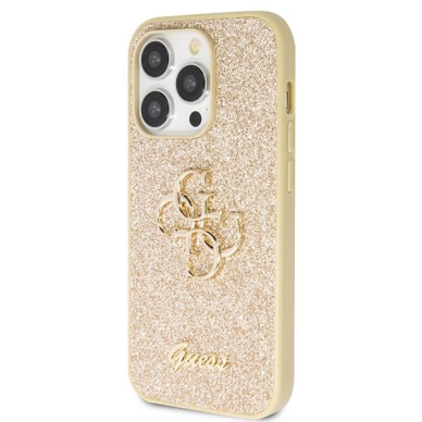 Originalus dėklas Guess GUHCP14LHG4SGD case skirta iPhone 14 Pro - gold Glitter Script Big 4G 1