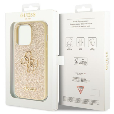 Originalus dėklas Guess GUHCP14LHG4SGD case skirta iPhone 14 Pro - gold Glitter Script Big 4G 7