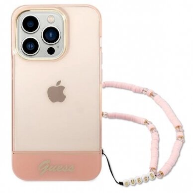 Originalus dėklas Guess GUHCP14LHGCOHP iPhone 14 Pro 6.1  rožinis/rožinis hardcase Translucent Pearl Strap 1