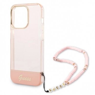 Originalus dėklas Guess GUHCP14LHGCOHP iPhone 14 Pro 6.1  rožinis/rožinis hardcase Translucent Pearl Strap 4