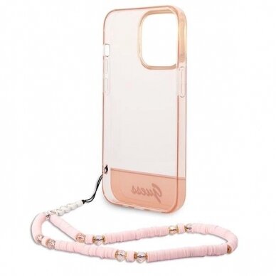 Originalus dėklas Guess GUHCP14LHGCOHP iPhone 14 Pro 6.1  rožinis/rožinis hardcase Translucent Pearl Strap 5