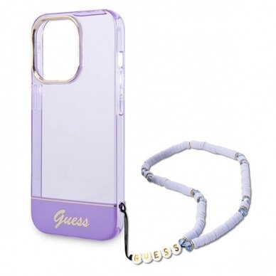 Originalus dėklas Guess GUHCP14LHGCOHU iPhone 14 Pro 6.1  Violetinis hardcase Translucent Pearl Strap 4