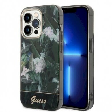 Originalus dėklas Guess GUHCP14LHGJGHA iPhone 14 Pro 6.1  žalias/žalias hardcase Jungle Collection