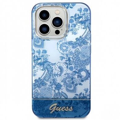 Originalus dėklas Guess GUHCP14LHGPLHB iPhone 14 Pro 6.1  Mėlynas/Mėlynas hardcase Porcelain Collection 2