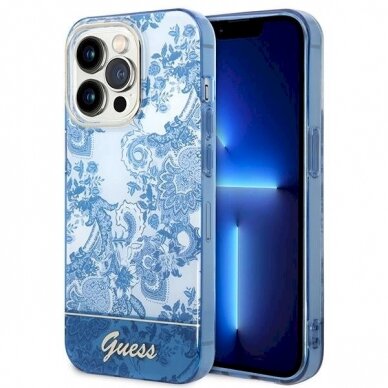 Originalus dėklas Guess GUHCP14LHGPLHB iPhone 14 Pro 6.1  Mėlynas/Mėlynas hardcase Porcelain Collection