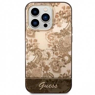 Originalus dėklas Guess GUHCP14LHGPLHC iPhone 14 Pro 6.1  ocher hardcase Porcelain Collection 2