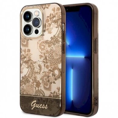 Originalus dėklas Guess GUHCP14LHGPLHC iPhone 14 Pro 6.1  ocher hardcase Porcelain Collection