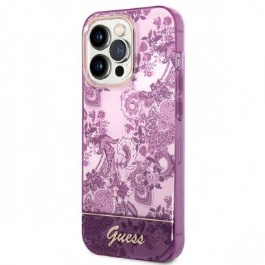 Originalus dėklas Guess GUHCP14LHGPLHF iPhone 14 Pro 6.1 Rožinis hardcase Porcelain Collection 1