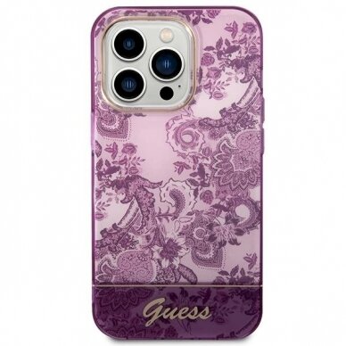 Originalus dėklas Guess GUHCP14LHGPLHF iPhone 14 Pro 6.1 Rožinis hardcase Porcelain Collection 2