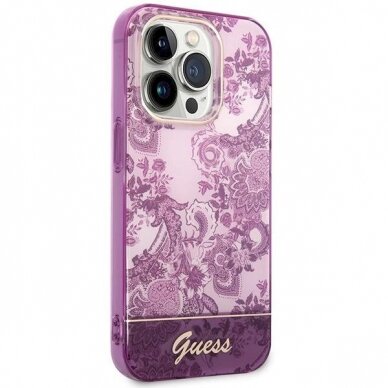 Originalus dėklas Guess GUHCP14LHGPLHF iPhone 14 Pro 6.1 Rožinis hardcase Porcelain Collection 3