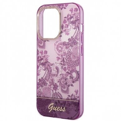 Originalus dėklas Guess GUHCP14LHGPLHF iPhone 14 Pro 6.1 Rožinis hardcase Porcelain Collection 5