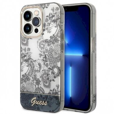 Originalus dėklas Guess GUHCP14LHGPLHG iPhone 14 Pro 6.1  Pilkas hardcase Porcelain Collection