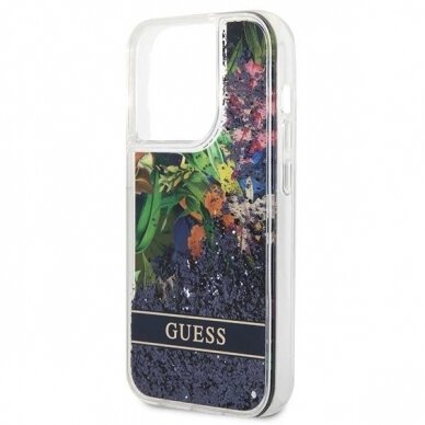 Originalus dėklas Guess GUHCP14LLFLSB iPhone 14 Pro 6.1 Mėlynas / Mėlynas hardcase Flower Liquid Glitter 5