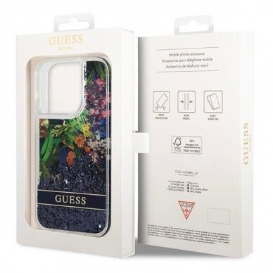 Originalus dėklas Guess GUHCP14LLFLSB iPhone 14 Pro 6.1 Mėlynas / Mėlynas hardcase Flower Liquid Glitter 7