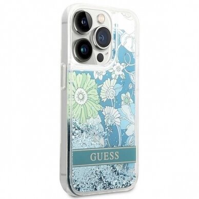 Originalus dėklas Guess GUHCP14LLFLSN iPhone 14 Pro 6.1  žalias/žalias hardcase Flower Liquid Glitter 3