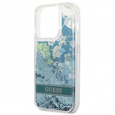 Originalus dėklas Guess GUHCP14LLFLSN iPhone 14 Pro 6.1  žalias/žalias hardcase Flower Liquid Glitter 5