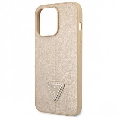 Originalus dėklas Guess GUHCP14LPSATLE iPhone 14 Pro 6,1 Kreminis hardcase SaffianoTriangle Logo 5