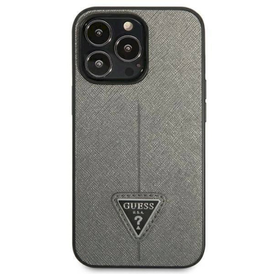 Originalus dėklas Guess GUHCP14LPSATLG iPhone 14 Pro 6.1 silver / silver hardcase SaffianoTriangle Logo 2