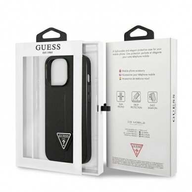 Originalus dėklas Guess GUHCP14LPSATLK iPhone 14 Pro 6.1  Juodas hardcase SaffianoTriangle Logo 6