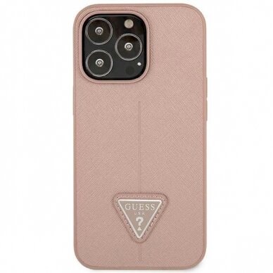 Originalus dėklas Guess GUHCP14LPSATLP iPhone 14 Pro 6.1 rožinis / rožinis hardcase SaffianoTriangle Logo 2