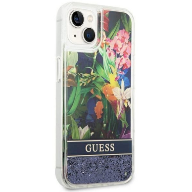 Originalus dėklas Guess GUHCP14MLFLSB iPhone 14 Plus 6.7 Mėlynas / Mėlynas hardcase Flower Liquid Glitter 3