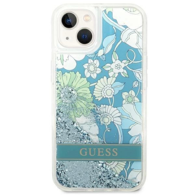 Originalus dėklas Guess GUHCP14MLFLSN iPhone 14 Plus 6.7 žalias / žalias hardcase Flower Liquid Glitter 2